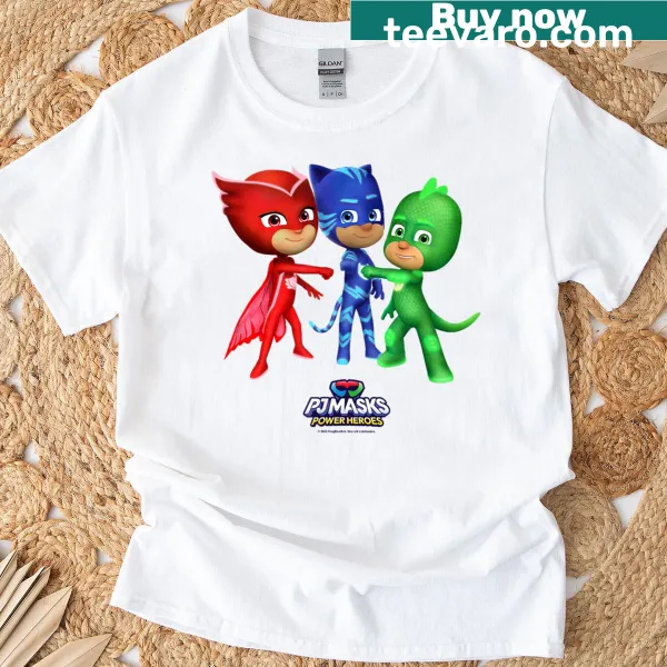 PJ Masks t-shirt featuring the trio of superhero characters in action