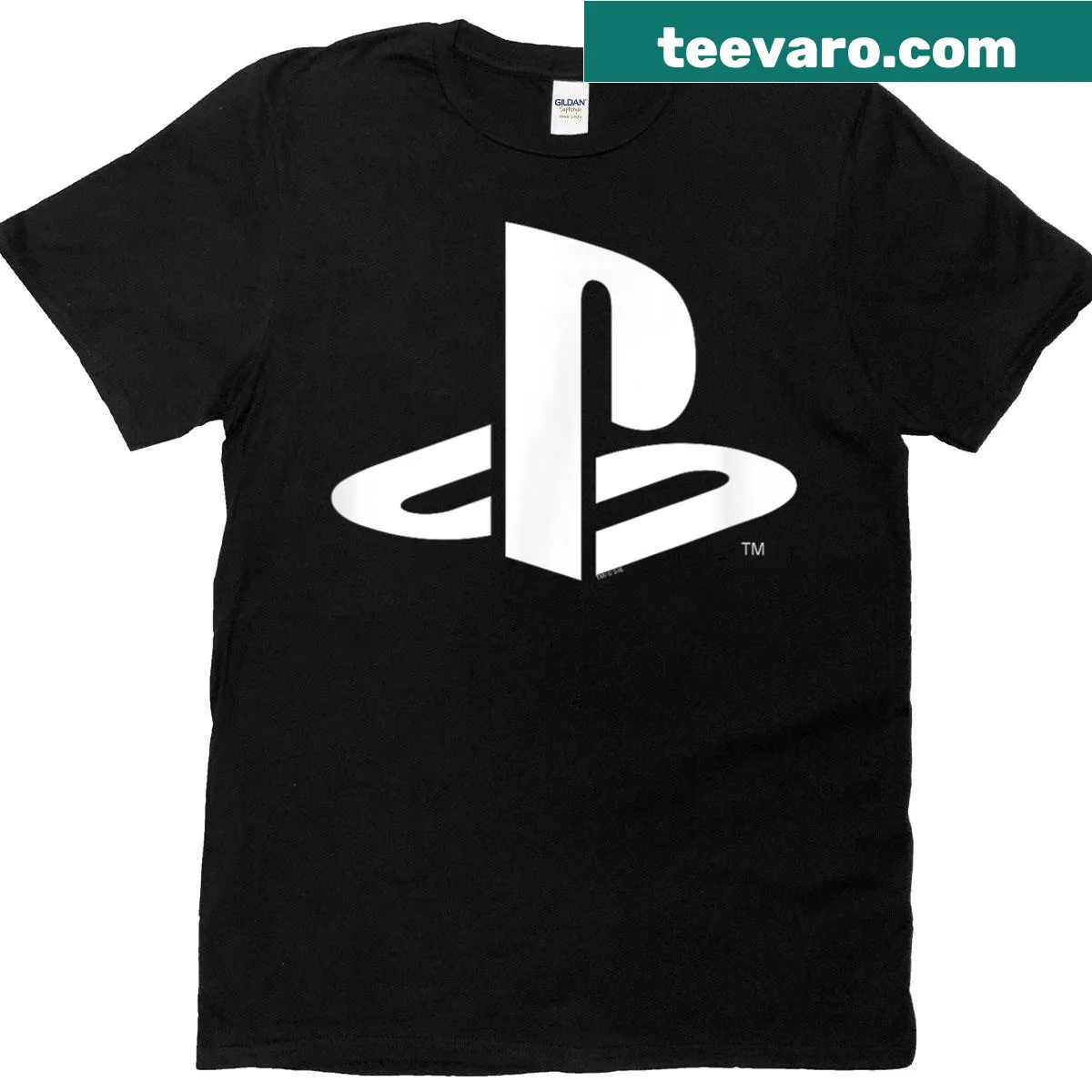 Minimalist PlayStation logo graphic t-shirt — on a men's t-shirt