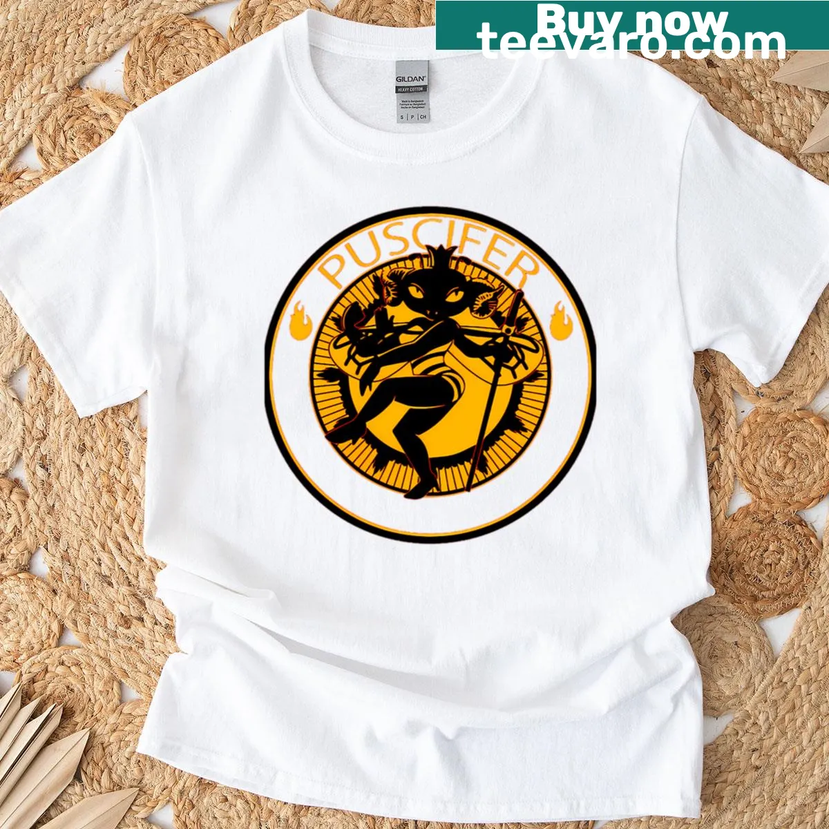 Graphic T-shirt featuring Puscifer band design — on a men's t-shirt