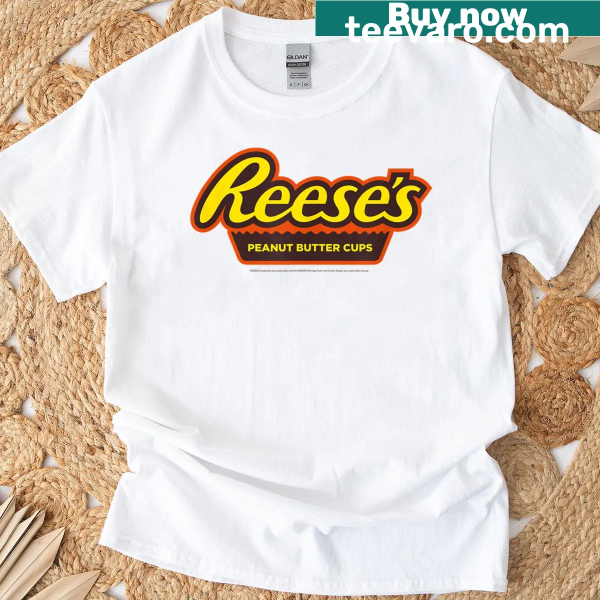 T-shirt with the iconic Reese's Peanut Butter Cups logo — on a men's t-shirt