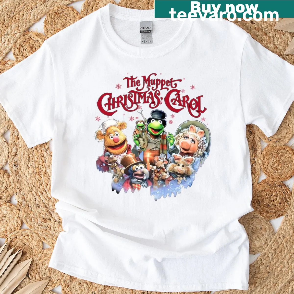 Retro design featuring Muppets characters from Christmas Carol — on a men's t-shirt