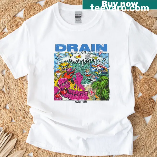 Retro typography t-shirt featuring the word 'Drain' designed in a vintage style.