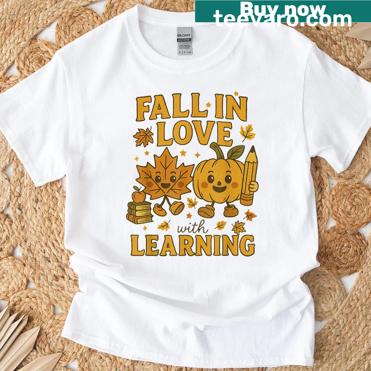 Retro teacher t-shirt featuring a pumpkin and learning theme — on a men's t-shirt