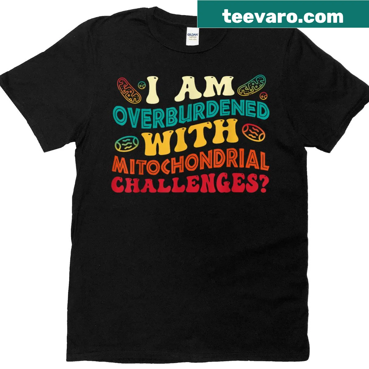 Retro T-shirt with humorous mitochondrial biology text — on a men's t-shirt