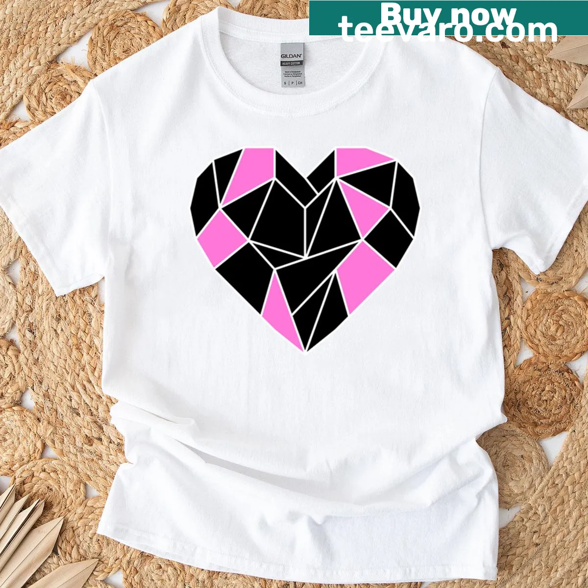 Heart graphic T-shirt in black and pink, representing love — on a men's t-shirt
