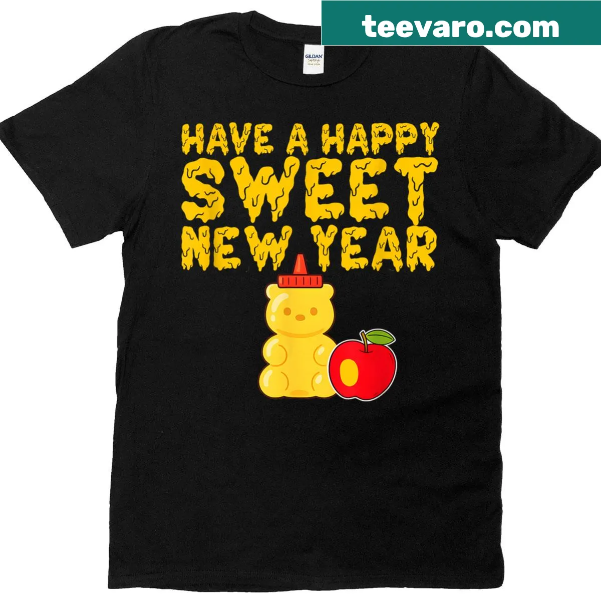 T-shirt featuring honey bear design for Rosh Hashanah — on a men's t-shirt