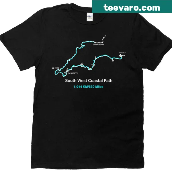 Graphic of South West Coast Path map on a T-shirt