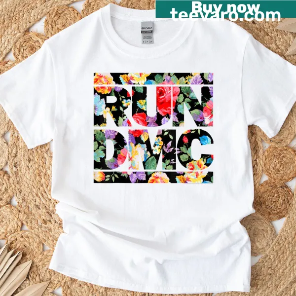 T-shirt featuring the official floral logo of Run DMC.