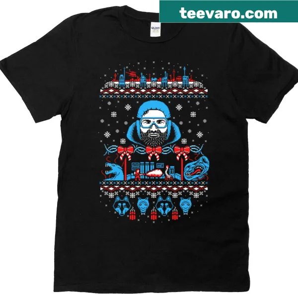 Whimsical holiday phrase graphic on T-shirt