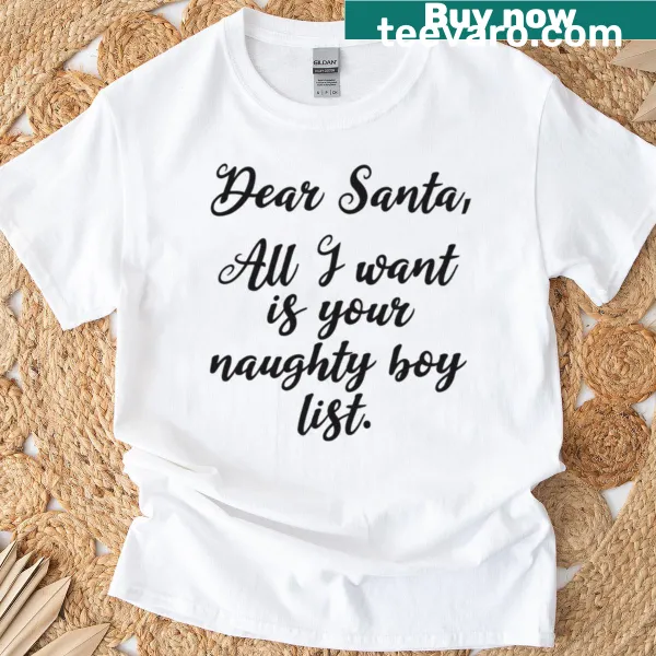 Funny Christmas t-shirt with the phrase 'All I Want Is Your Naughty List'.