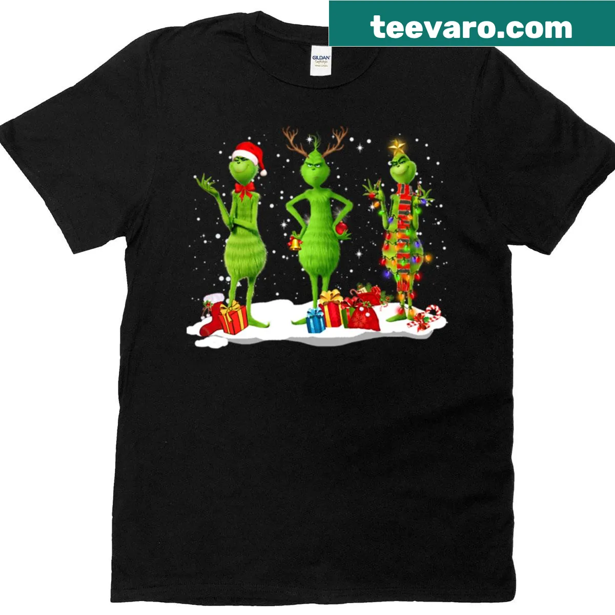 Whimsical Santa Grinch design on a Christmas T-shirt — on a men's t-shirt