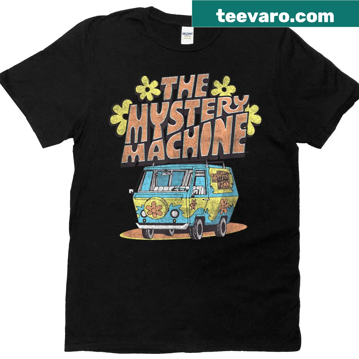 Vintage Scooby-Doo Mystery Machine T-shirt with groovy floral logo — on a men's t-shirt