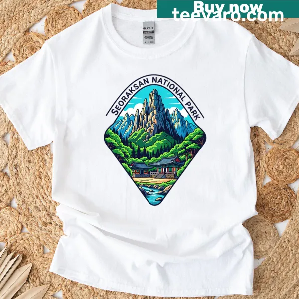 Illustrated Seoraksan National Park t-shirt featuring a mountain landscape
