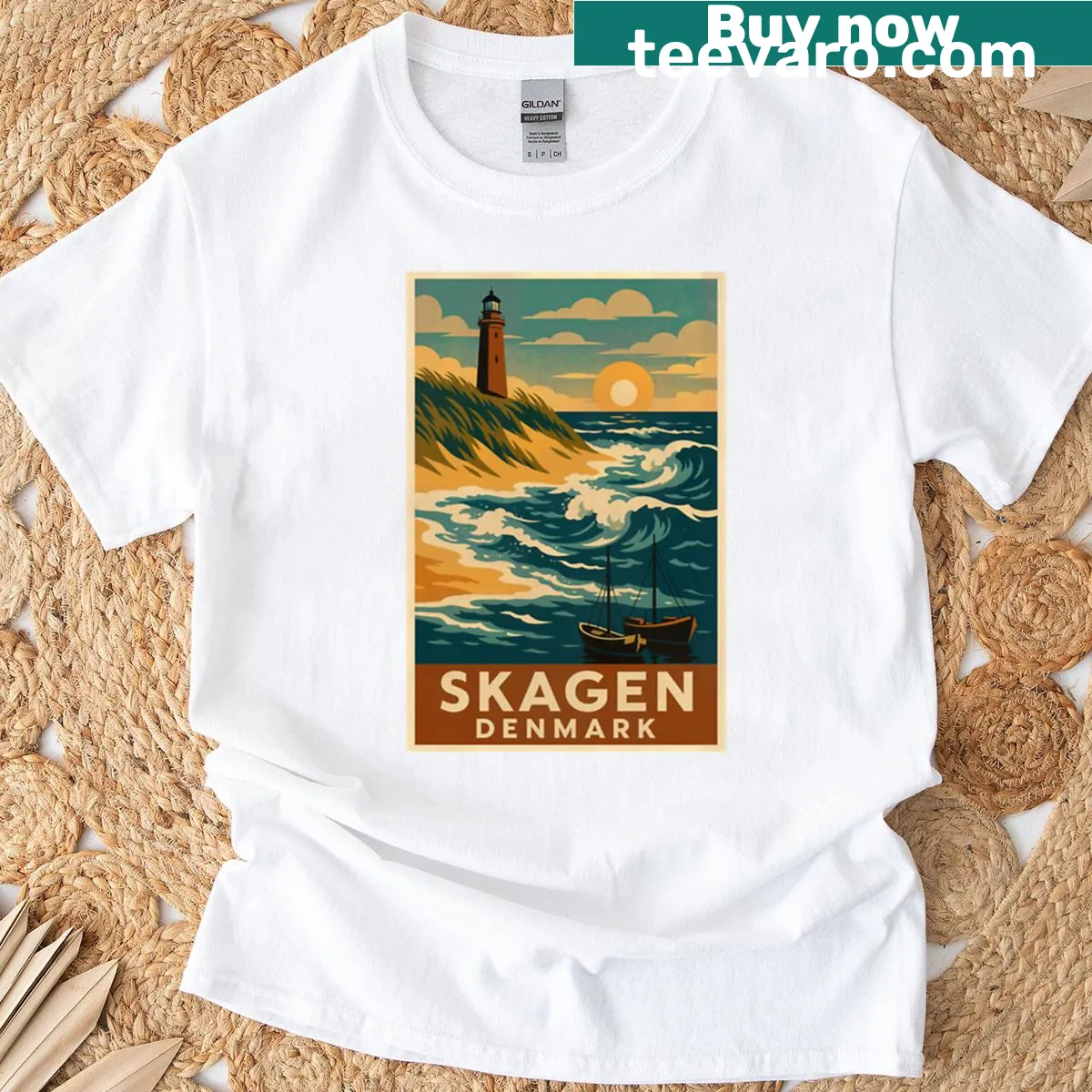 T-shirt featuring Skagen Denmark design — on a men's t-shirt