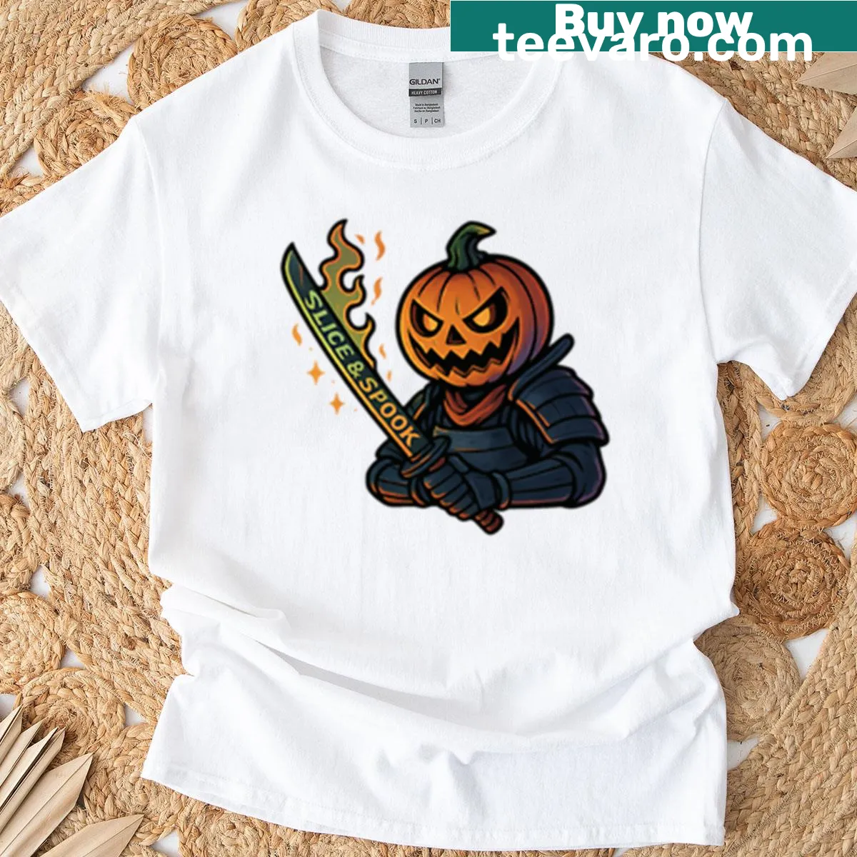 Shirt with 'Slice Spook' graphic design — on a men's t-shirt