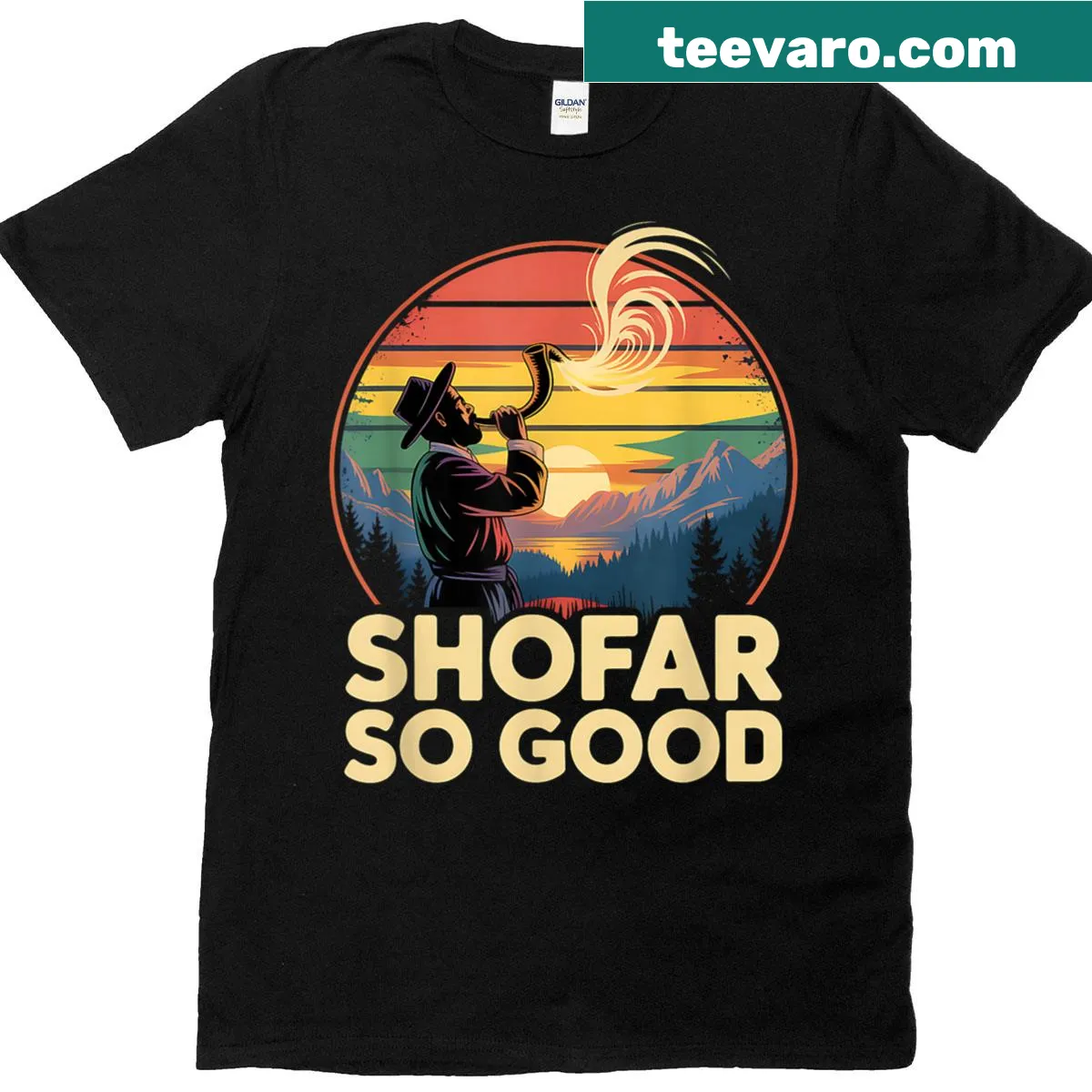 Funny Rosh Hashanah t-shirt featuring a shofar illustration — on a men's t-shirt