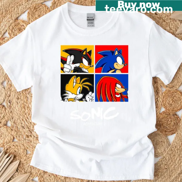 Illustrated Sonic Adventure t-shirt featuring iconic characters from the series