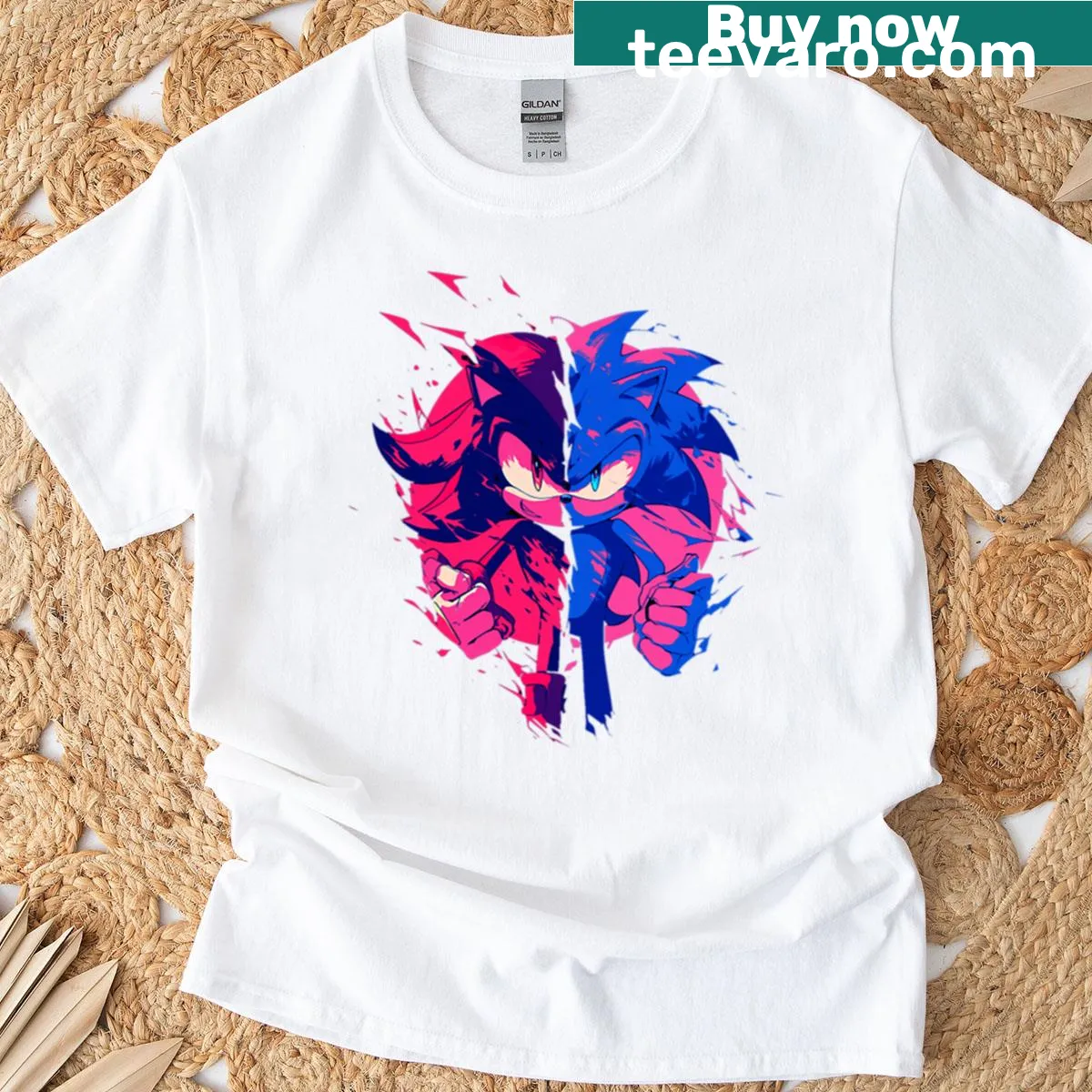 Sonic and Shadow graphic design on a t-shirt — on a men's t-shirt