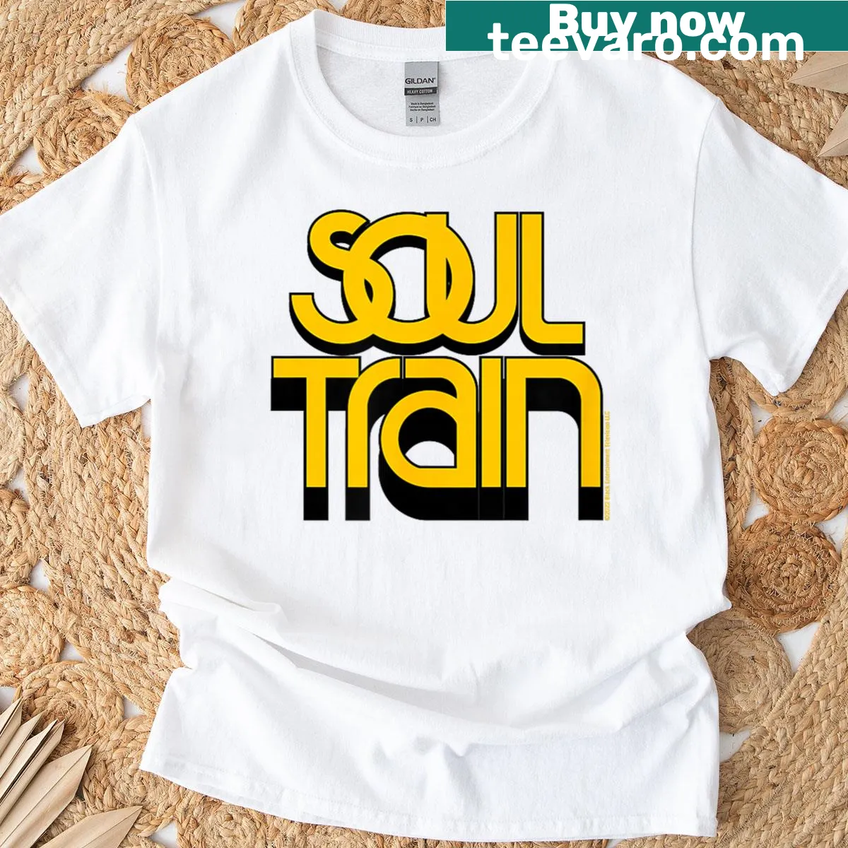 Retro shirt featuring the Soul Train logo — on a men's t-shirt
