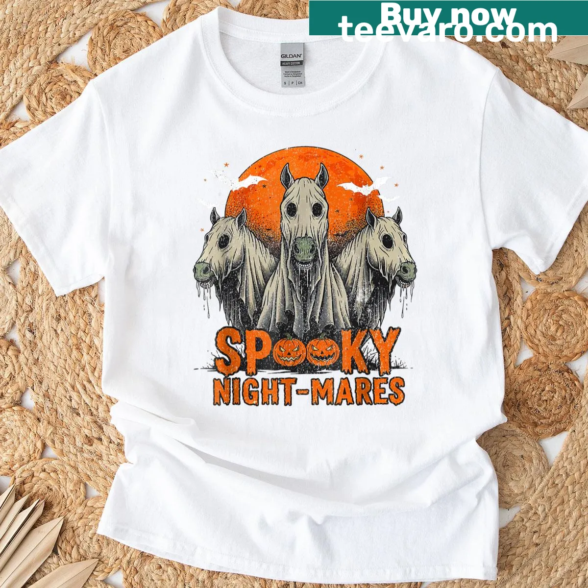 Fun ghostly horse design for Halloween t-shirt — on a men's t-shirt