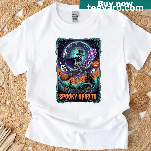 Illustration of a spooky night ride on a Halloween T-shirt