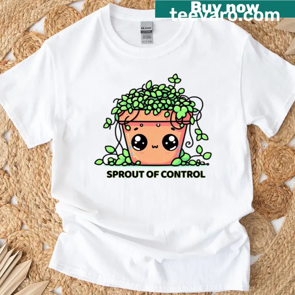 Cute kawaii plant pot graphic on a t-shirt