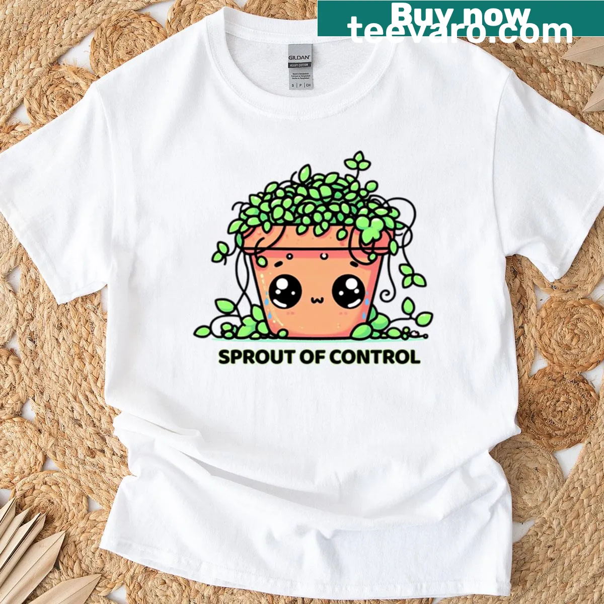 Cute kawaii plant pot graphic on a t-shirt — on a men's t-shirt