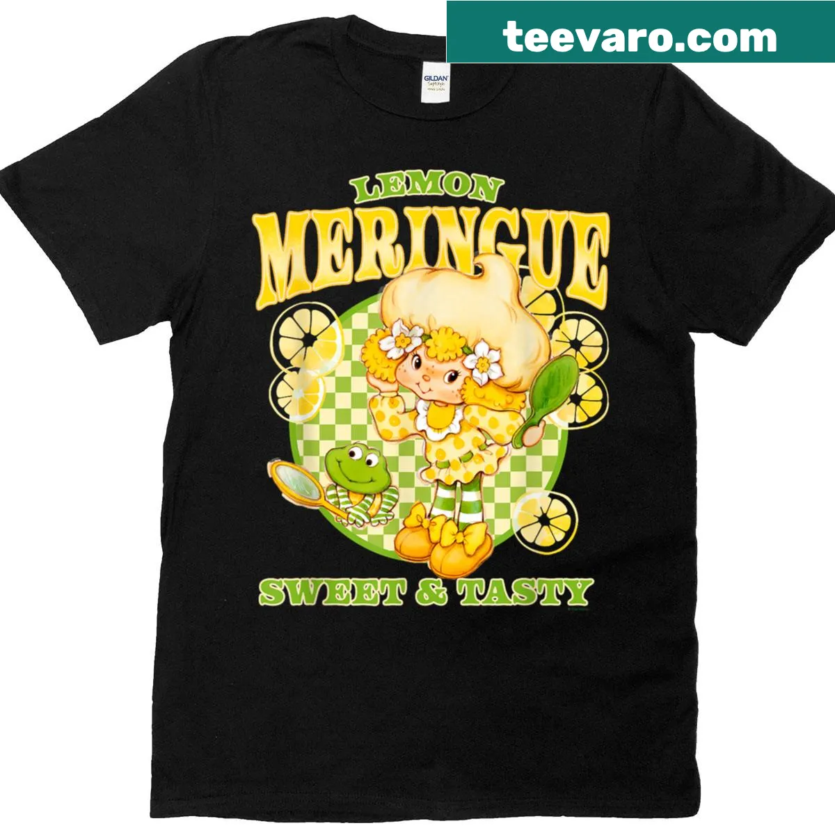 Retro logo t-shirt featuring strawberry shortcake and lemon meringue — on a men's t-shirt