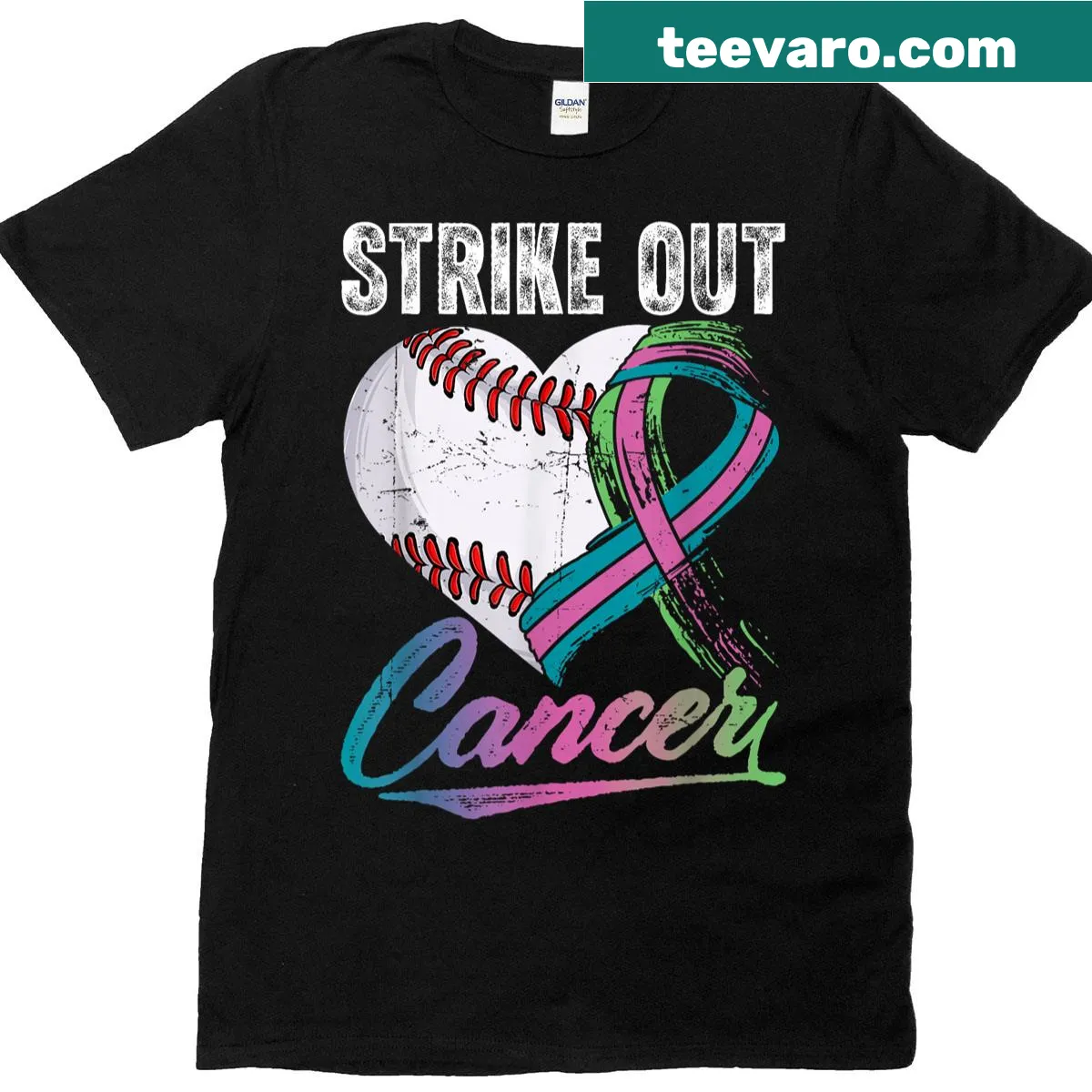 Baseball-themed T-shirt supporting breast cancer awareness for women — on a men's t-shirt