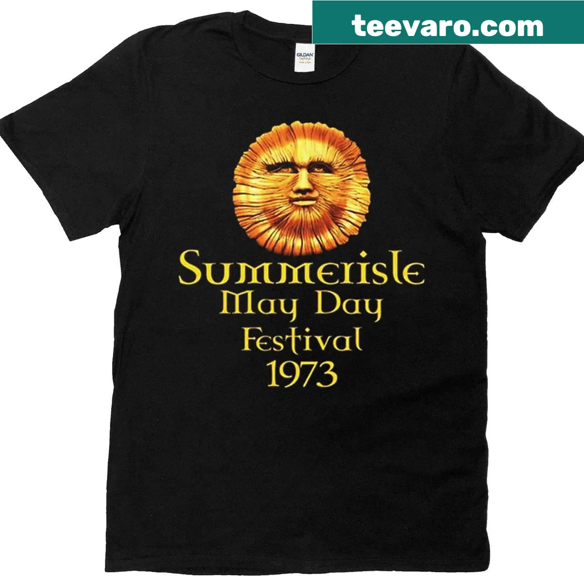 Festival-themed graphic on Summerisle t-shirt — on a men's t-shirt