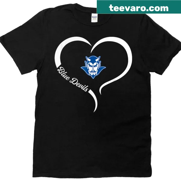 Sunnyside Blue Devils logo with half heart design on t-shirt