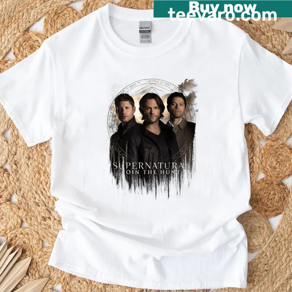 Illustration of Sam, Dean, and Castiel from Supernatural on a T-shirt.