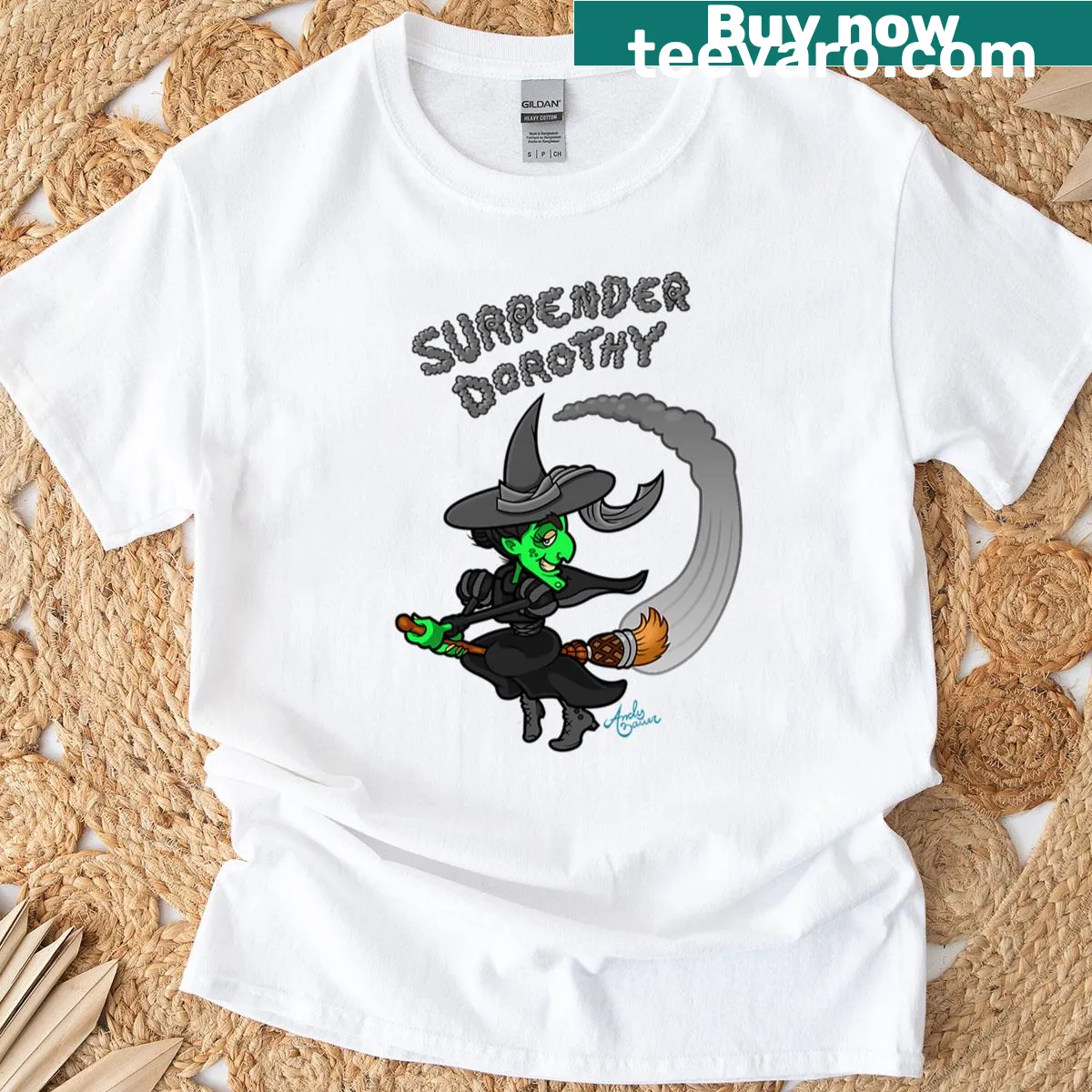 Witty T-shirt featuring the phrase 'Surrender Dorothy' in bold typography. — on a men's t-shirt