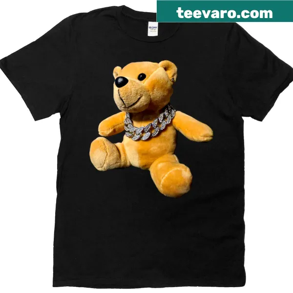 Illustration of a teddy bear with a charming aura on a t-shirt