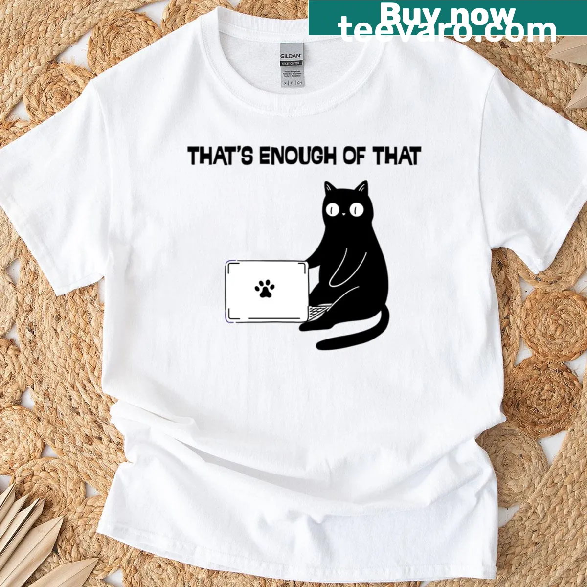T-shirt with a black cat and humorous saying about cats — on a men's t-shirt