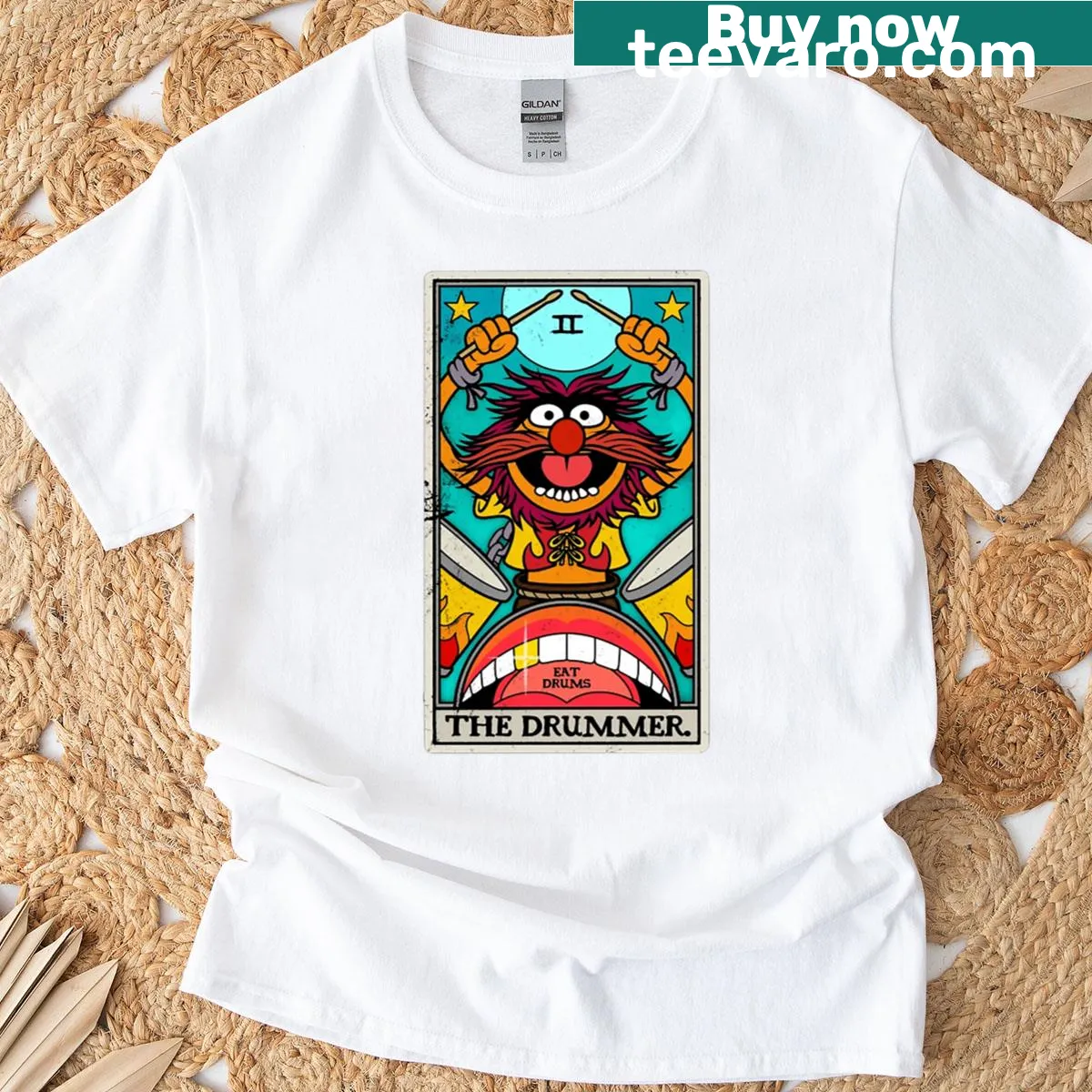 Vintage graphic of drums on a T-shirt celebrating drummers. — on a men's t-shirt