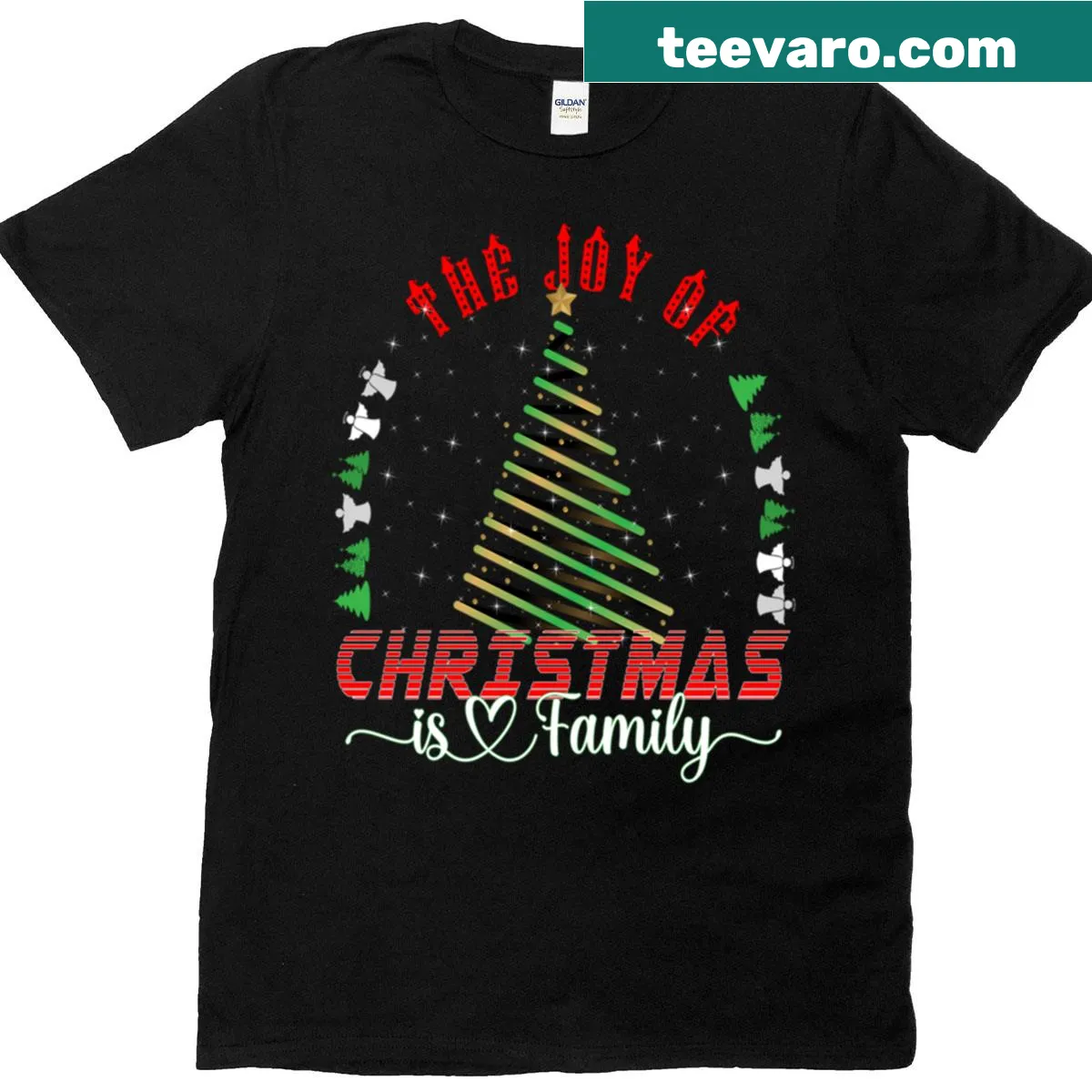 T-shirt with the phrase 'The Joy Of Christmas Is Family' in festive typography — on a men's t-shirt