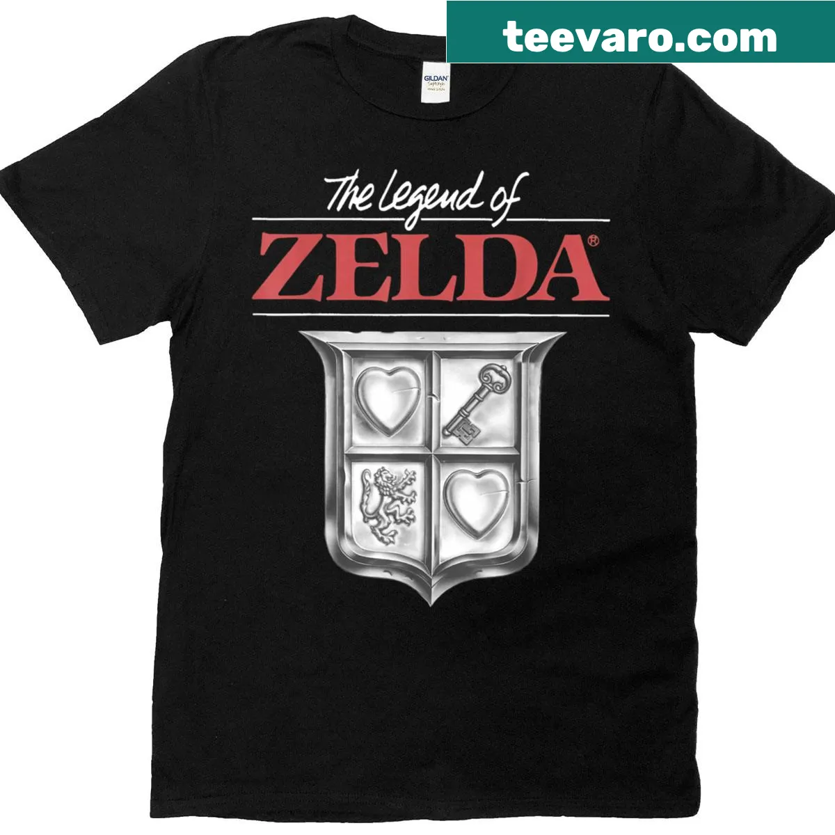 T-shirt featuring The Legend of Zelda original box art logo. — on a men's t-shirt