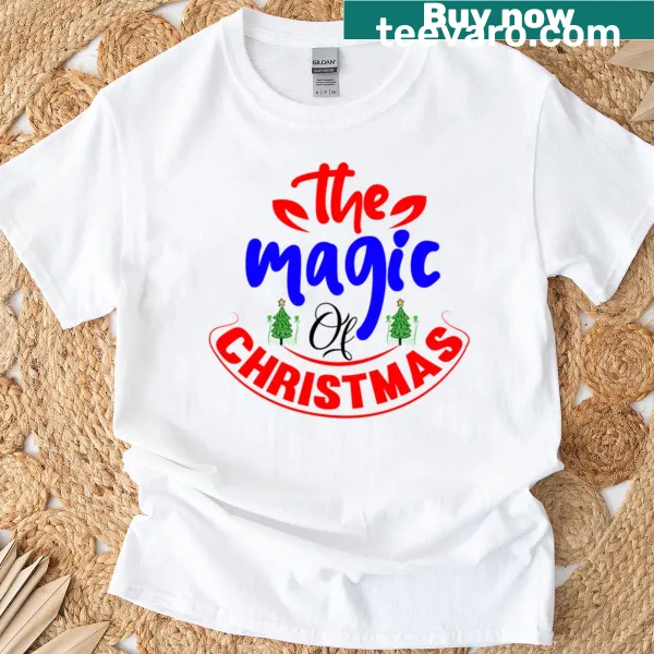 Illustrated Christmas-themed T-shirt featuring holiday designs