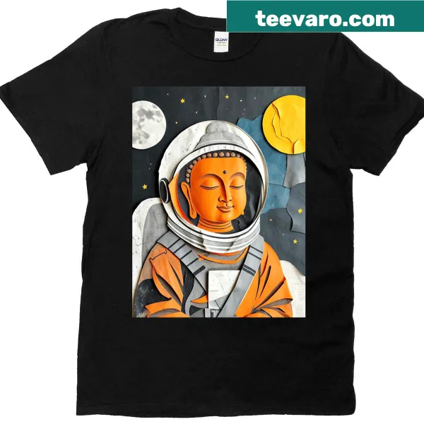 Space-themed Buddha graphic on T-shirt