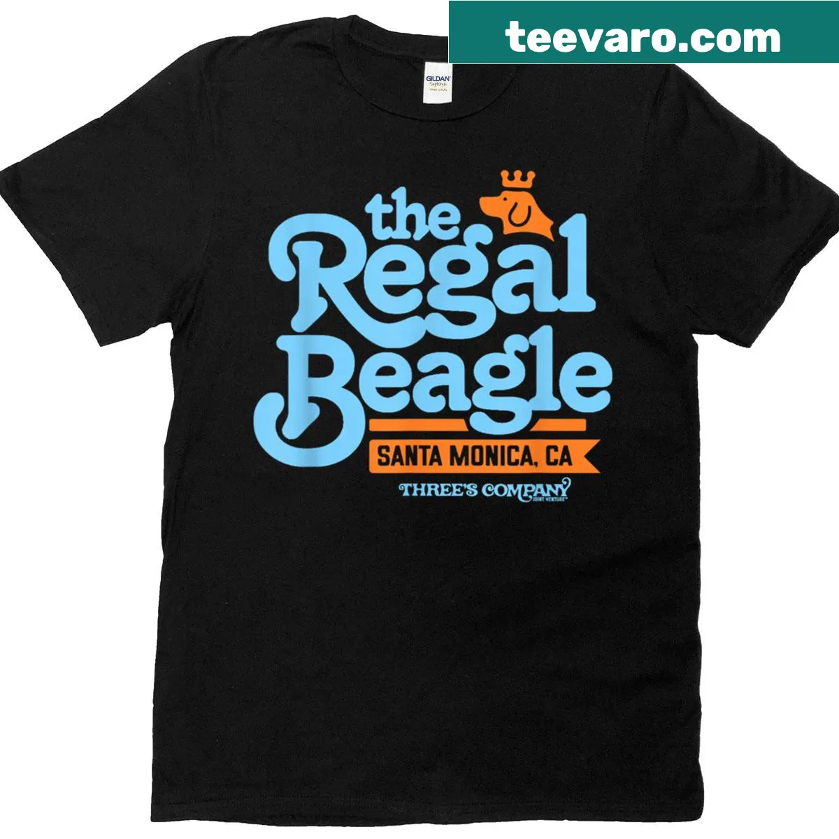 Distressed Regal Beagle pub logo from Three's Company on a T-shirt — on a men's t-shirt