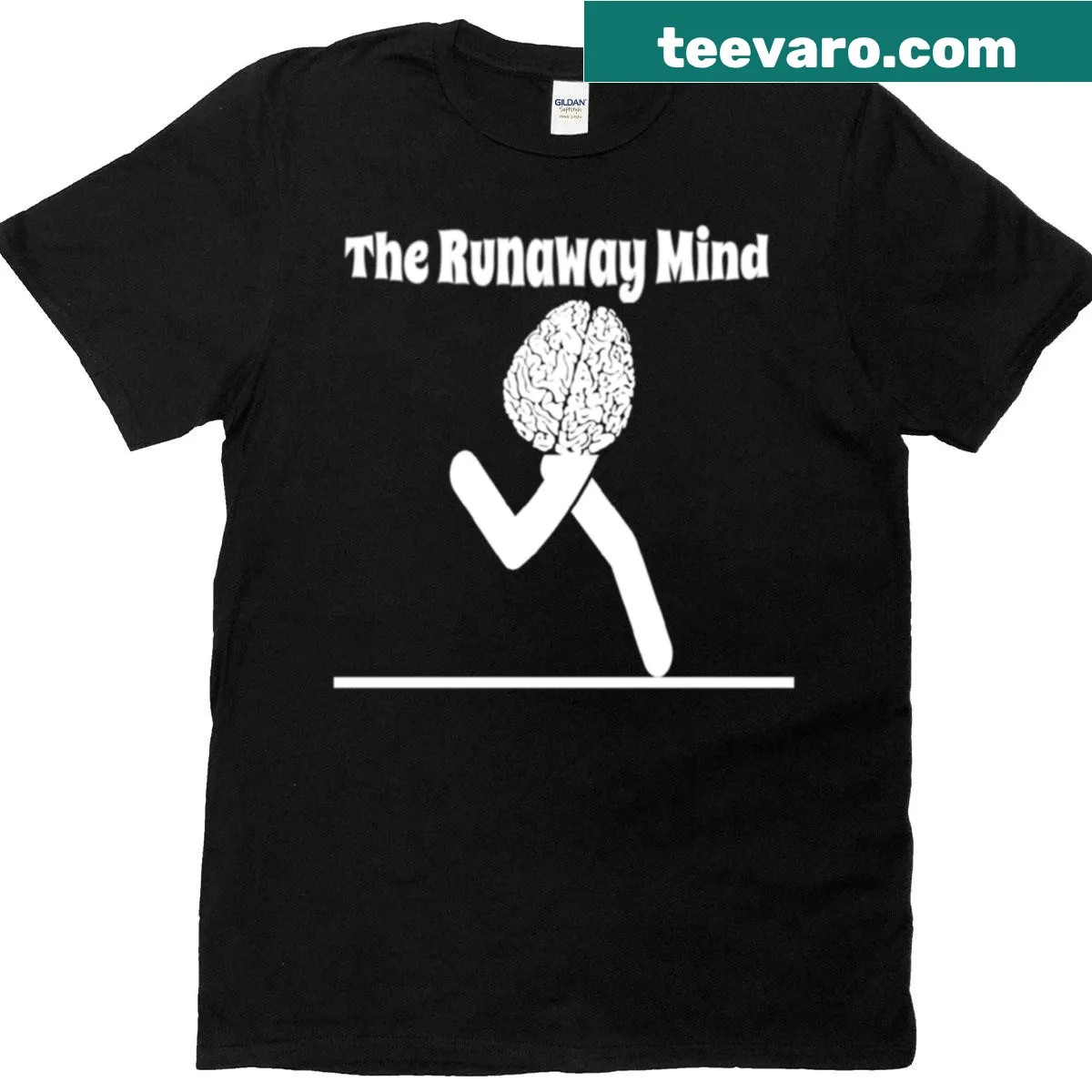 Whimsical typography T-shirt depicting a runaway mind theme. — on a men's t-shirt