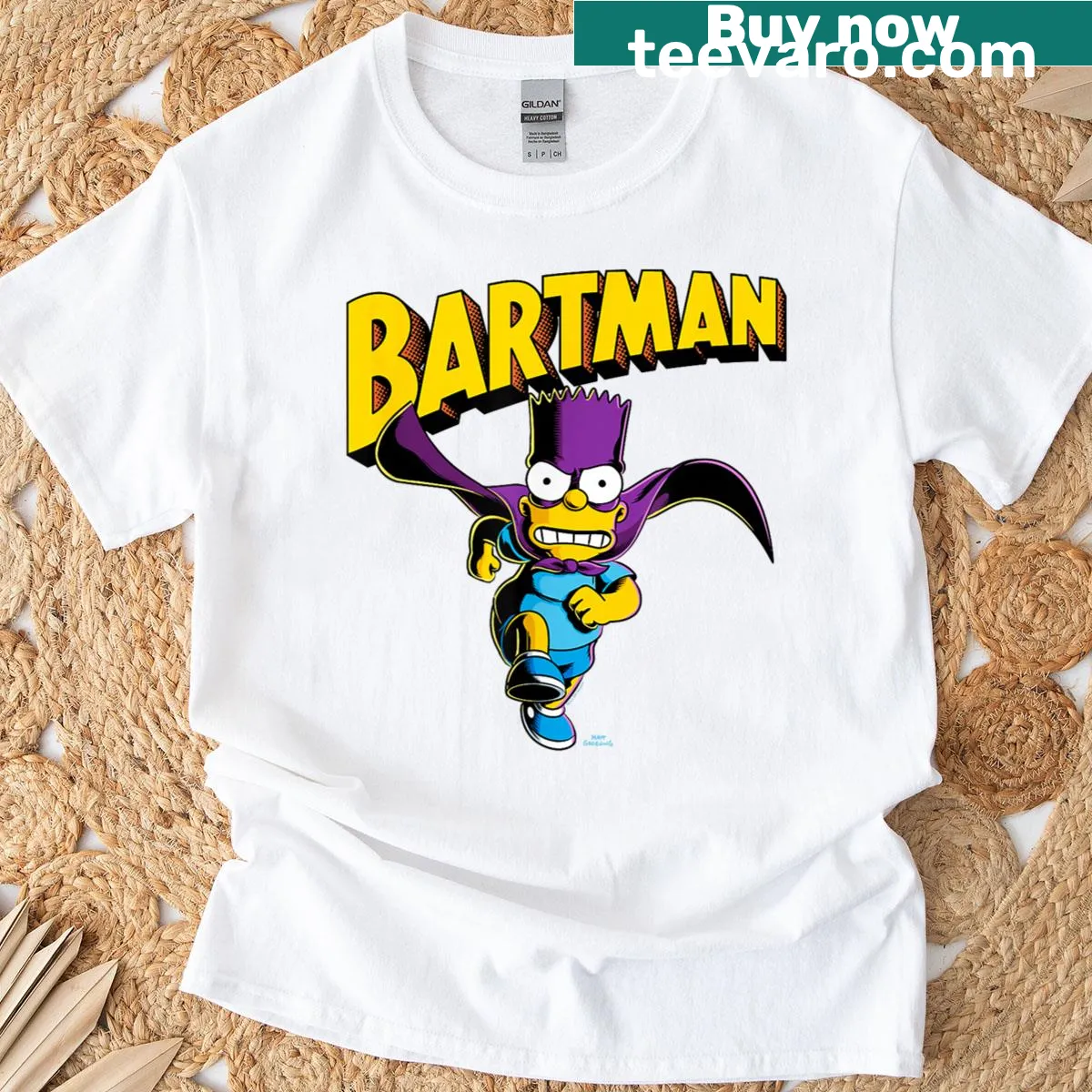 Bart Simpson Bartman superhero logo T-shirt — on a men's t-shirt