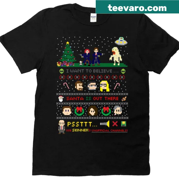 Santa Is Out There graphic from The X-Files on a T-shirt.
