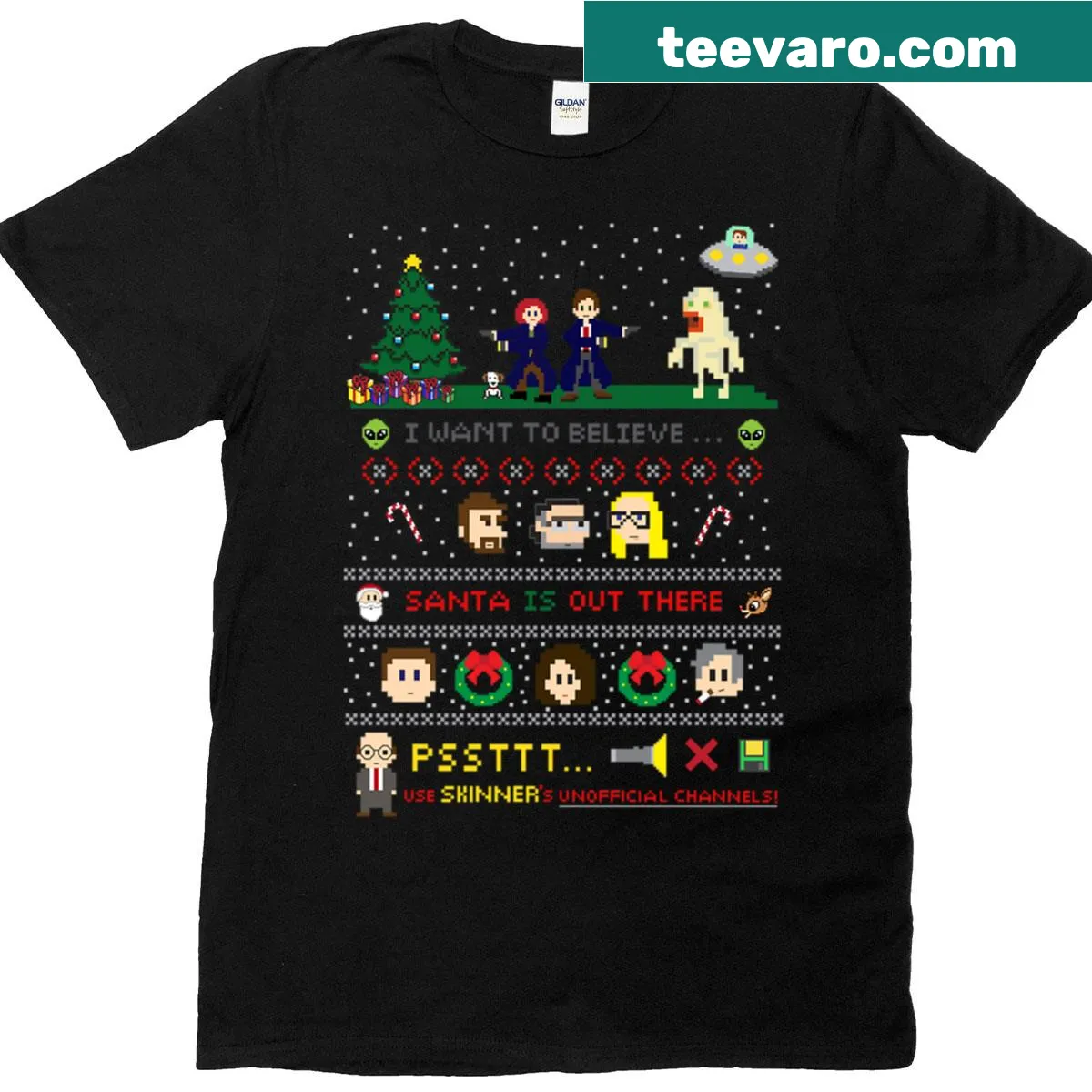 Santa Is Out There graphic from The X-Files on a T-shirt. — on a men's t-shirt