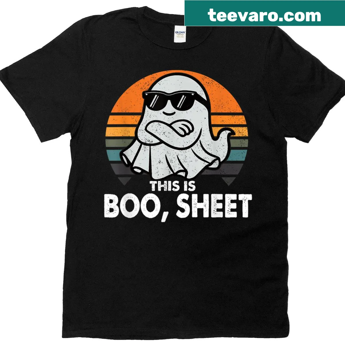 Boo Sheet Halloween T-shirt with ghost graphic — on a men's t-shirt