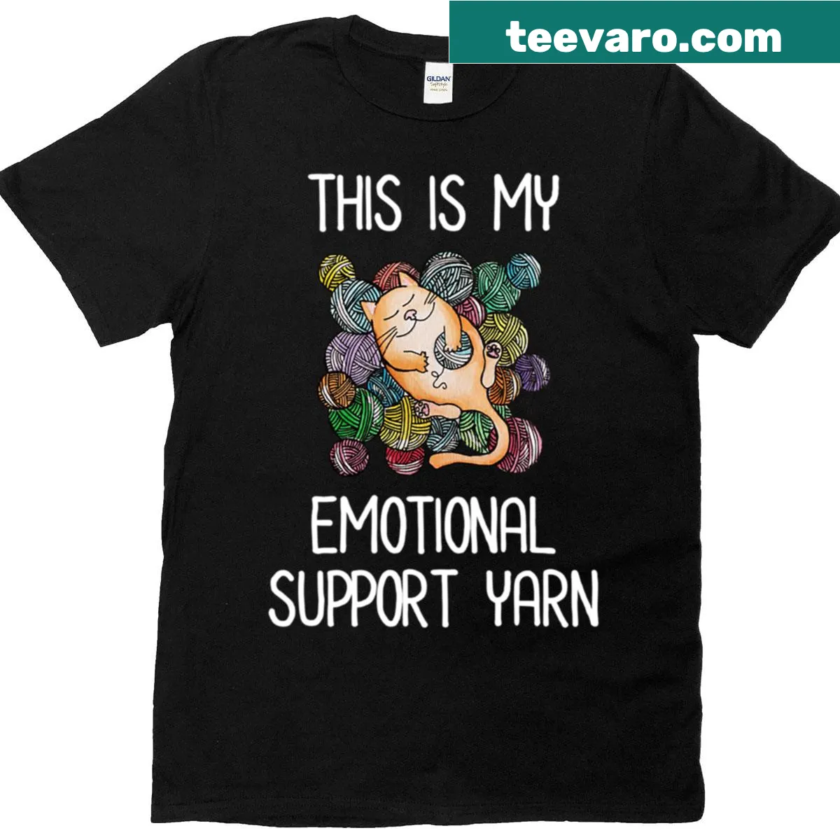 Humorous t-shirt declaring yarn as emotional support — on a men's t-shirt