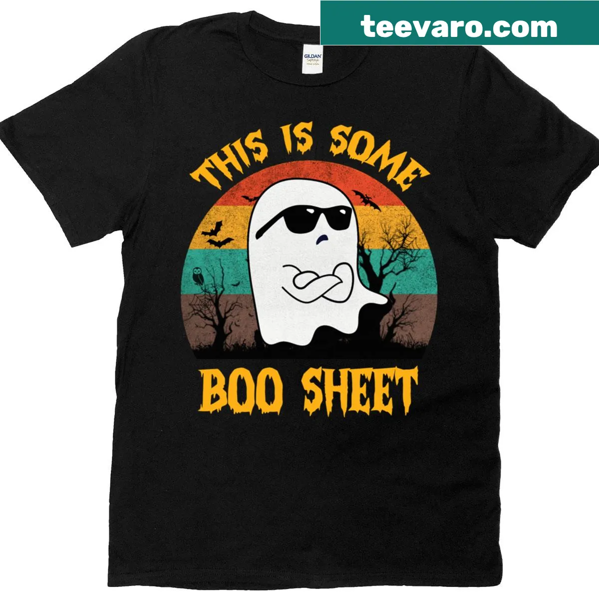 Funny ghost wearing sunglasses Halloween T-shirt for kids — on a men's t-shirt