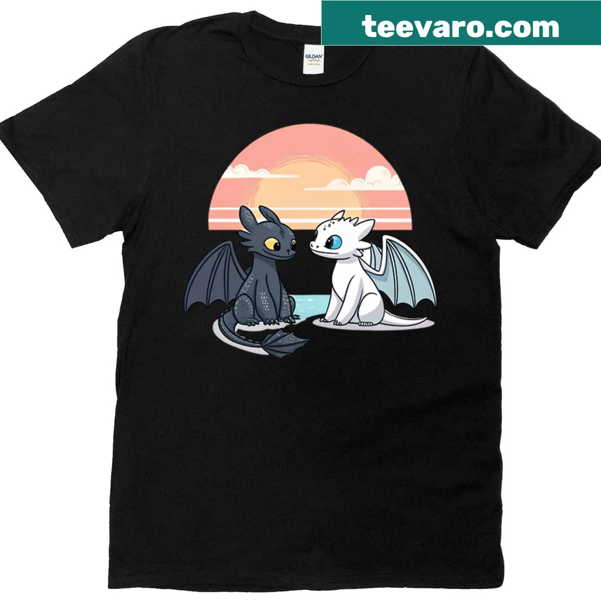 Shirt featuring Toothless and Light Fury from the animated series — on a men's t-shirt