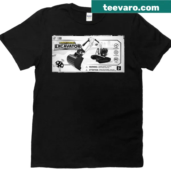 Humorous shirt featuring a toy box theme in playful typography.